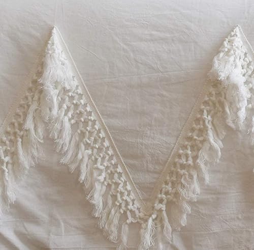 Miniatura 4 de Funda de edredón bohemia blanca, tamaño Queen, estilo bohemio, con borlas, decoración de dormitorio, 86 x 90 pulgadas