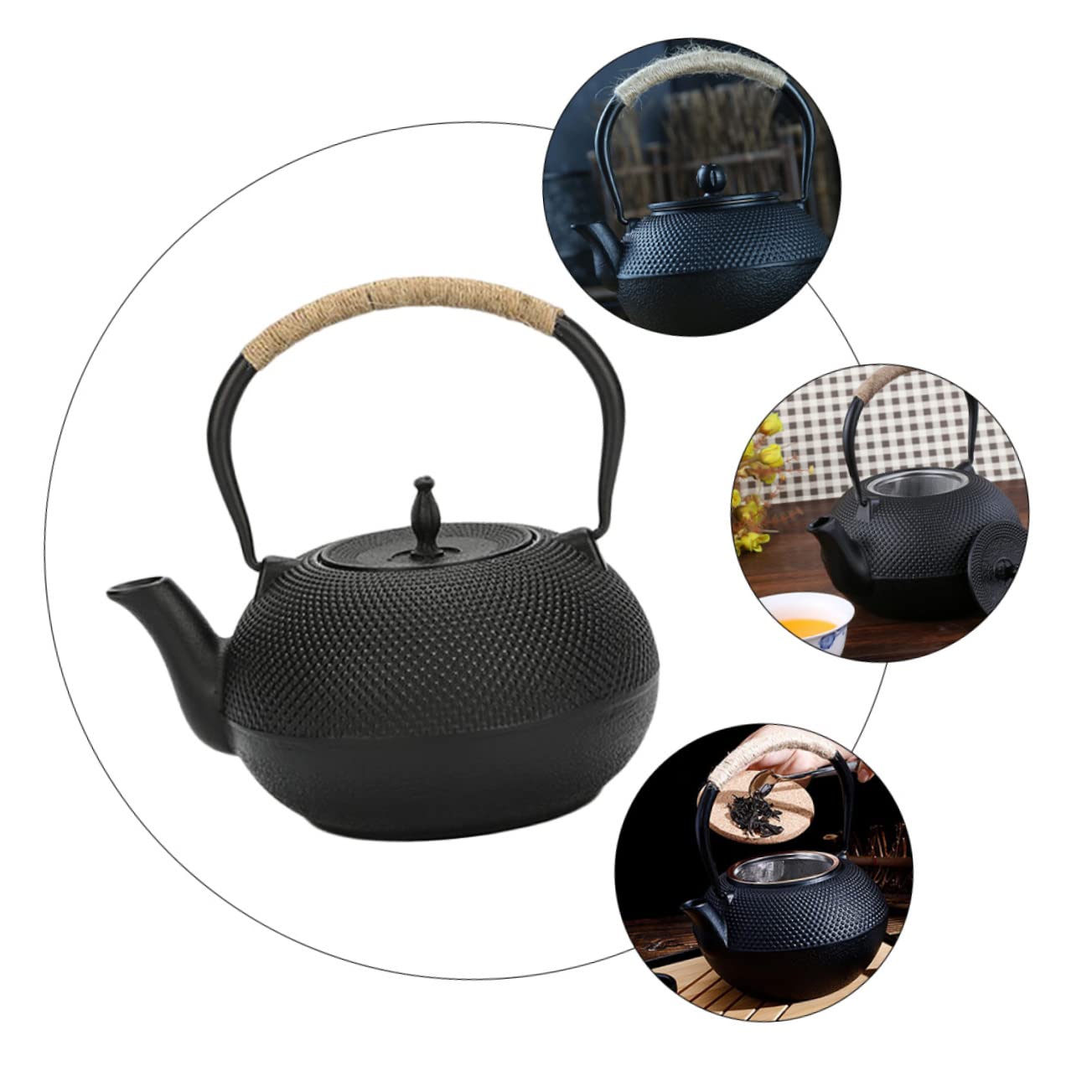 Alipis Tetera De Hierro Fundido Sin Revestimiento Tetera De Hierro Retro De Sobremesa Vintage Para Infusiones De Té