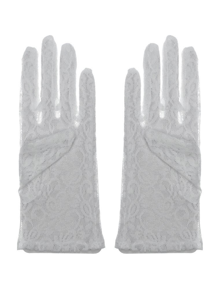 DivaDesigns Stretchy Nylon Lace Glove Wrist Length 9-Inch White