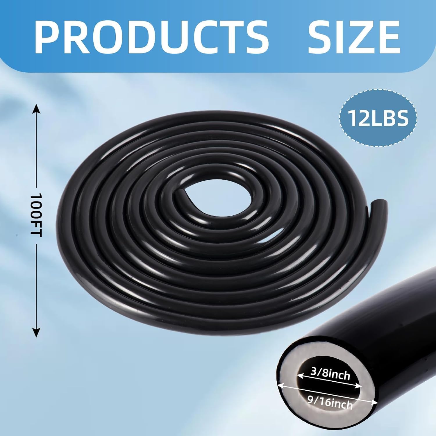 3/8 Inch Self Sinking Aeration Hose,60 Feet Weighted Pond Aerator Hose Kit 8 Stainless Steel Hose Clamps and 4 Menders (60FT)