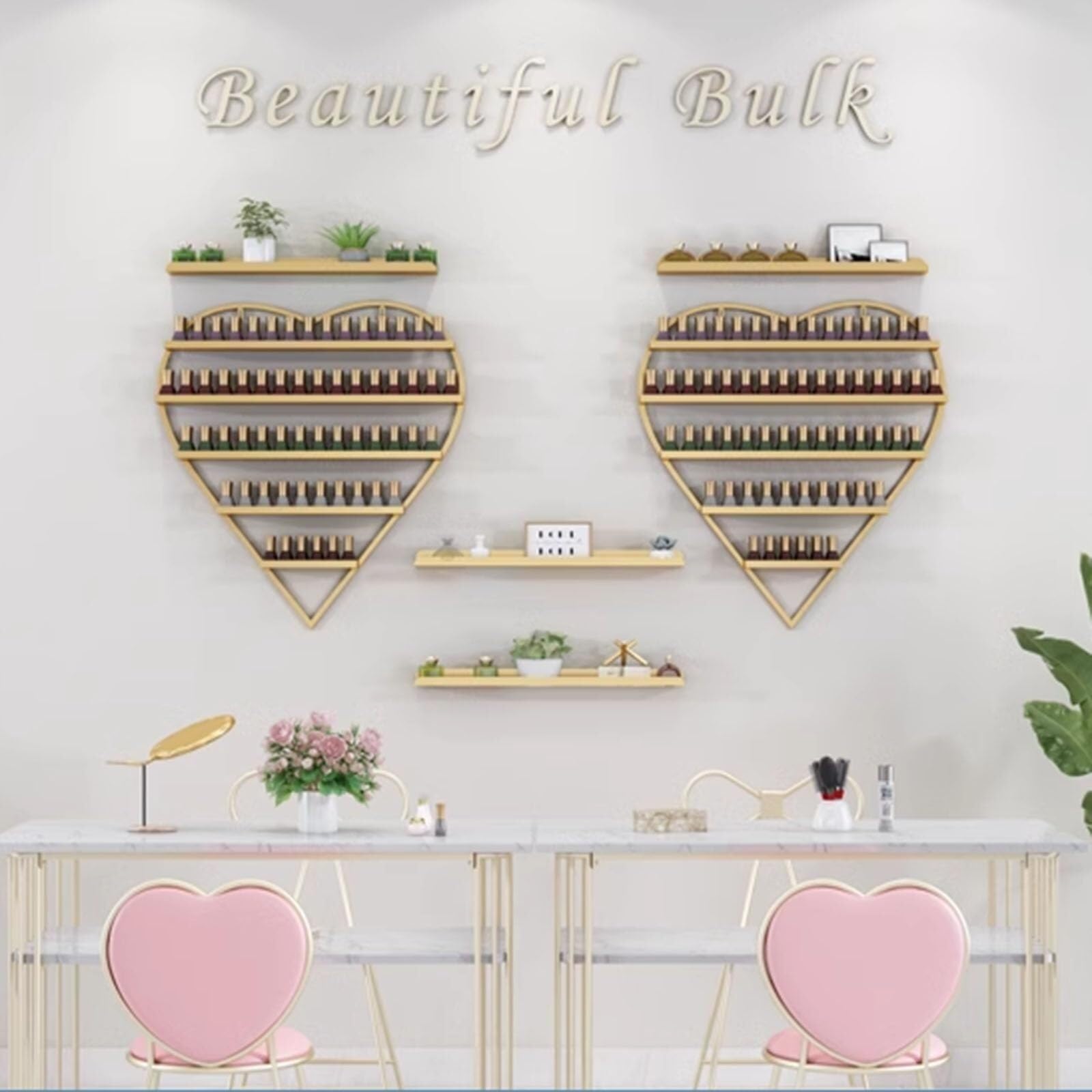 Organizador de esmalte de uñas dorado para pared: decora tu tocador y rincón de manicura