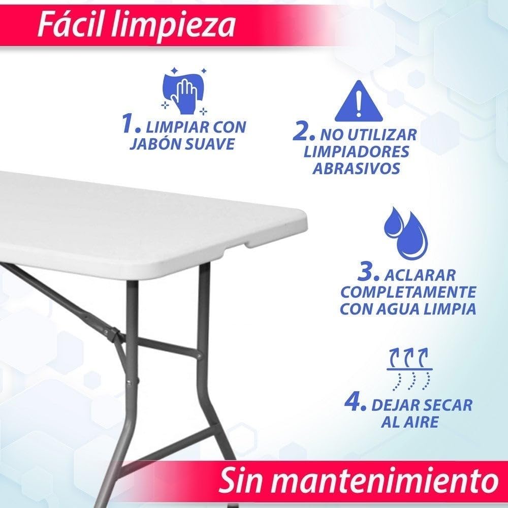 LOLAhome Mesa Plegable, de Acero Anticorrosión y HDPE (De 180x70x74 cm) | Resistente, fácil Transporte, fácil Montaje | Ideal Acampadas, Picnic, Catering, Jardín, Terraza