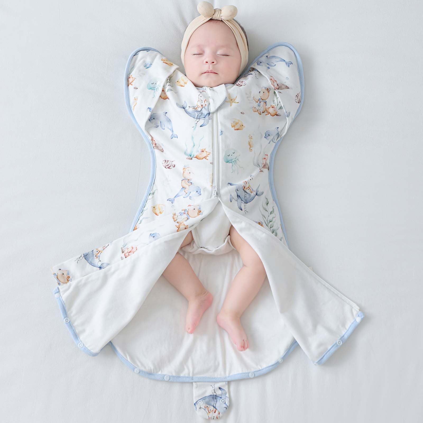 Bébé Gigoteuse 0.5 TOG avec Emmaillotage | Auto-apaisante pour Meilleur Sommeil & Réflexe de Moro | 100% Coton, Respirant | Sécurisée avec Liberté de Mouvement pour 0-6 Mois