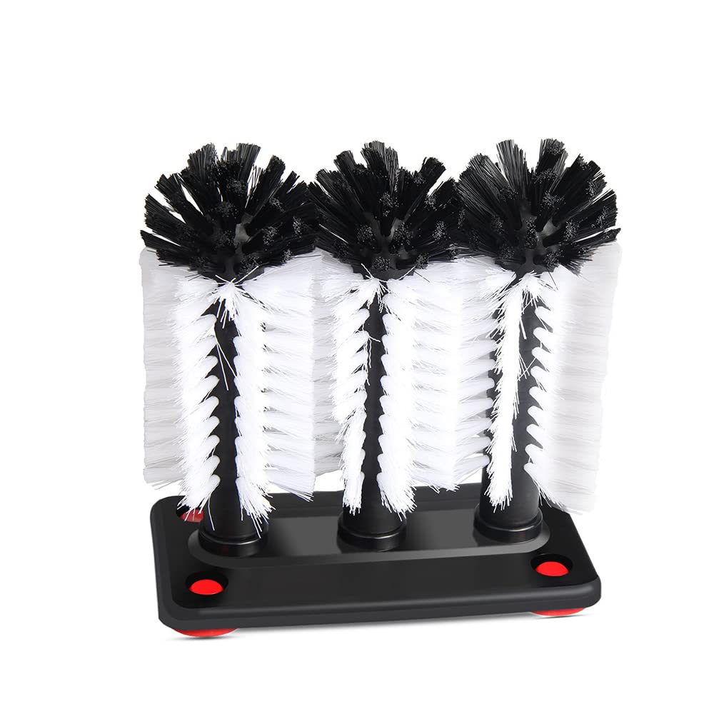 Limpiador de vidrio de 3 cepillos, herramienta de lavado de vasos de vidrio con base de ventosa para fregadero de cocina, hogar, restaurante, 18,5 x 9,5 x 19 cm