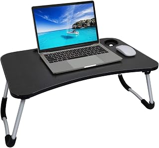 Laptop Bed Table Lap Standing Desk for Bed and Sofa Breakfast Bed Tray Notebook Stand Reading Holder for Couch Floor Kids(60 x 40 cm) Black