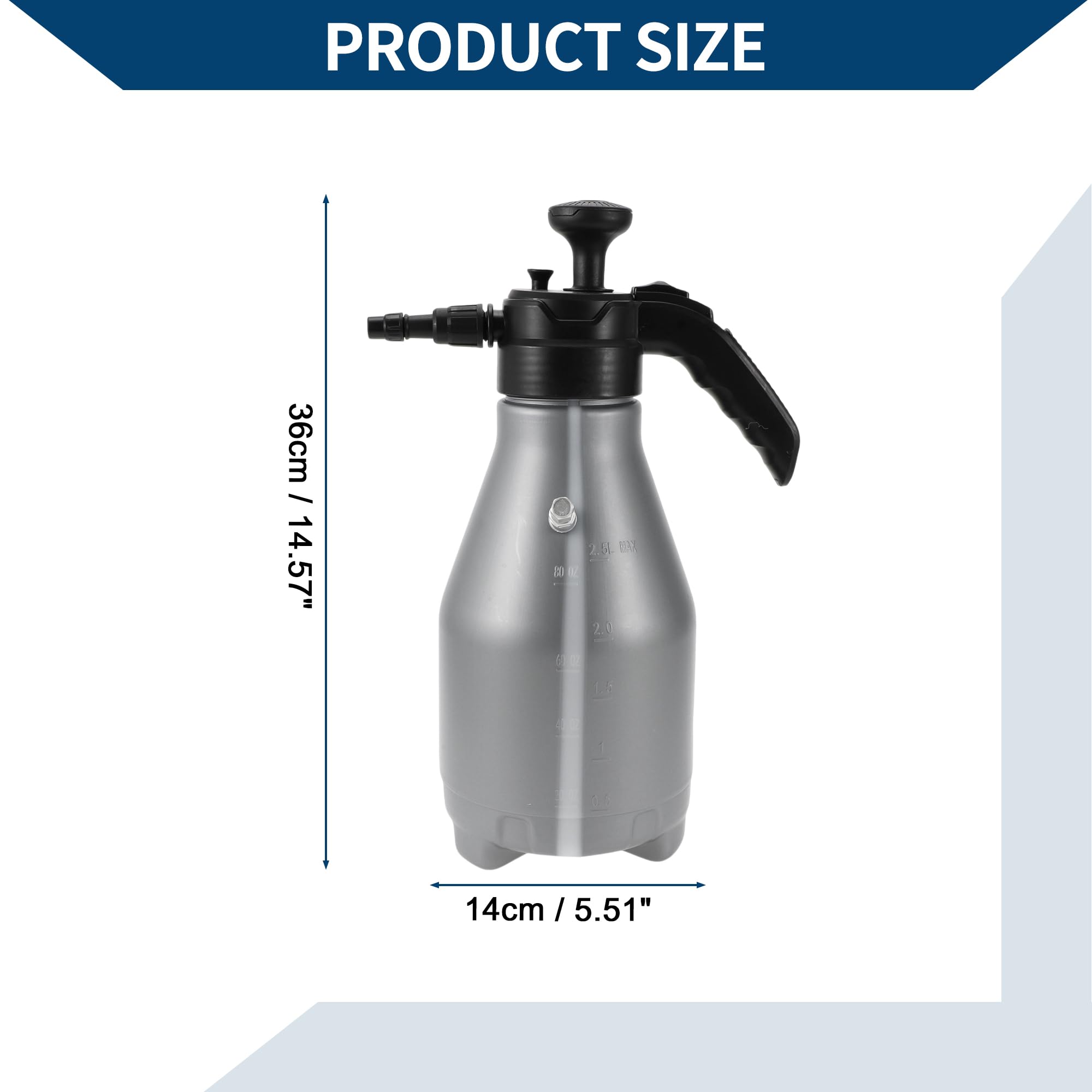 Pulverizador De Espuma Gris Para Coche Hogar Jardin Plastico | Tamano 36x14cm, Capacidad 2.5L, Bomba Manual, Gatillo Bloqueable, Rociado Automatico, Espuma Rica, Ligero Y Compacto