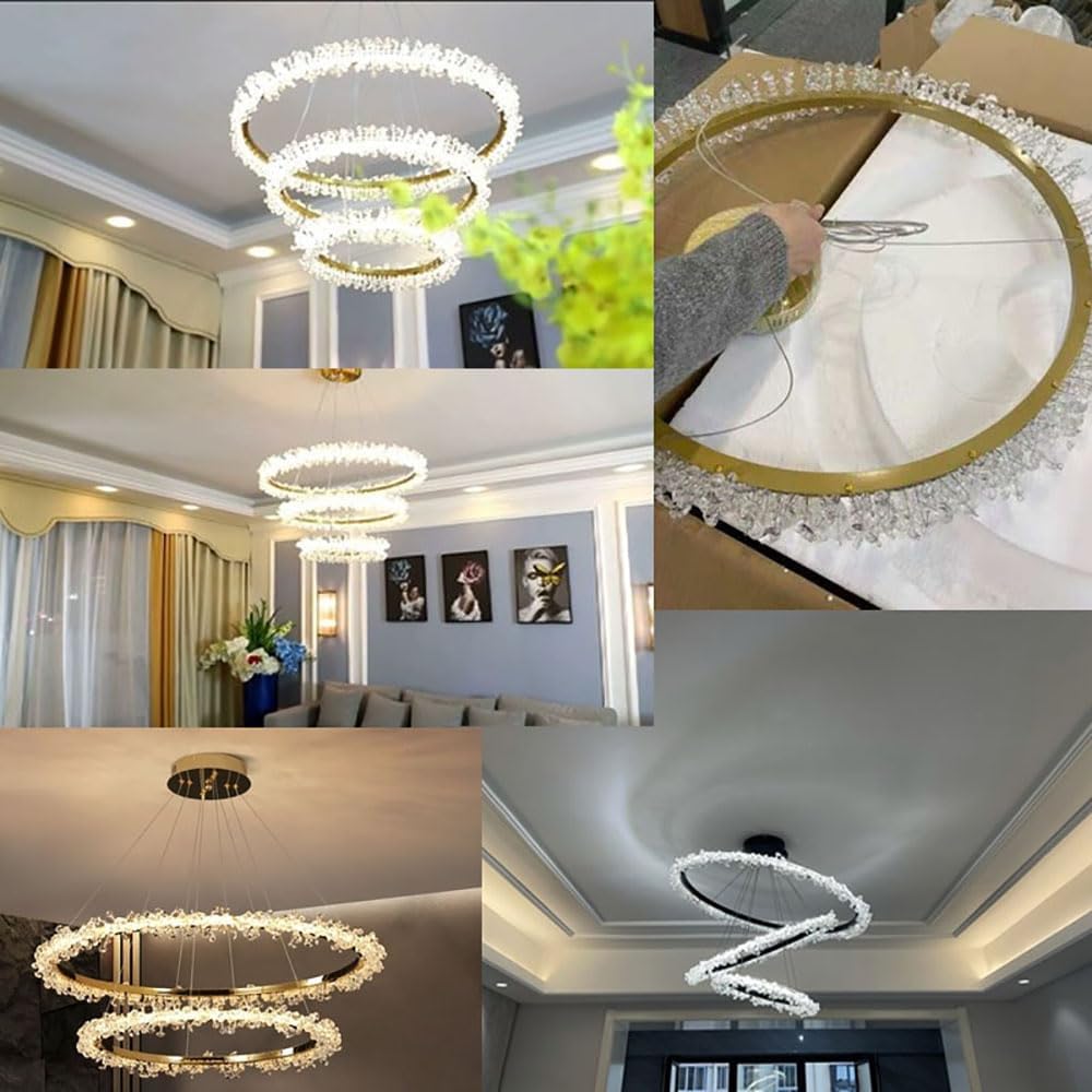 Modern Crystal Chandelier Pendant Light, 16 +24 inch LED Recessed Ceiling Lights Flush Mount, 108W Gold 3000K/4000K/6000K Hanging Light Fixture for Living Room Bedroom,Close to The Ceiling Light