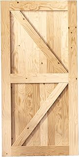 Homacer 5-in-1 Design Solid Natural Pine Wood Barn Door, 60in Wide 84in High, Unfinished and Unassembled, with Pre-drilled Holes for Easy Assemble and Pre-routed Floor Guide Groove, Interior Only