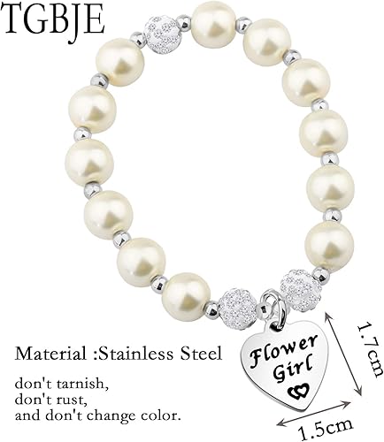 Miniatura 2 de TGBJE Pulsera de perlas para niña de flores, regalo de fiesta de boda, regalo para niña de flores, regalo para dama de honor, pulsera de perlas de