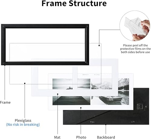 Miniatura 5 de UMICAL Marco de fotos de 5 x 7 pulgadas, marcos de fotos de collage de 2 aperturas, estilo galería, marcos de fotos de madera negra con plexiglás HD