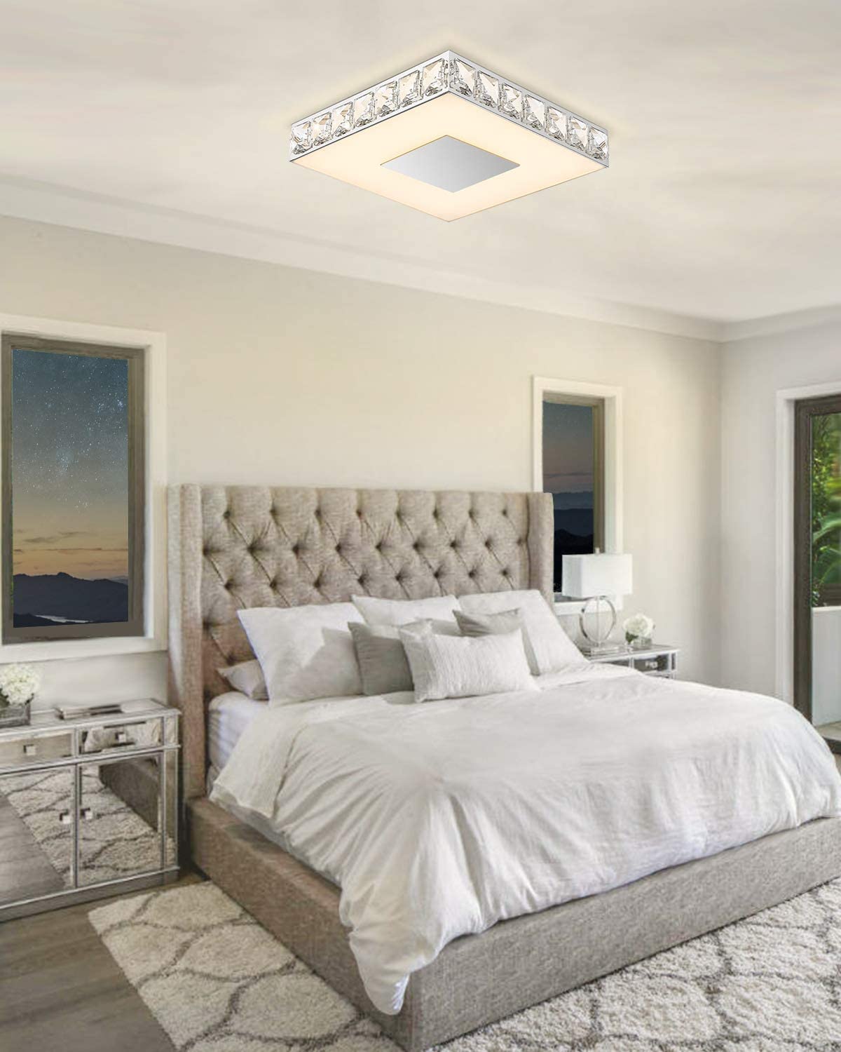 Galtlap 2 Pack Crystal Semi Flush Mount Ceiling Light Fixtures 10.6" Square Dimmable Chandelier Ceiling Lamp Modern LED Close to Ceiling Lighting for Bathroom Kitchen Bedroom