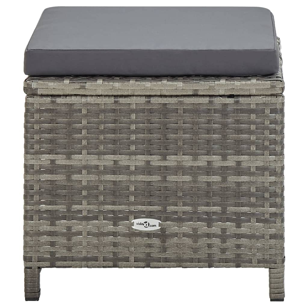 vidaXL 4X Taburetes de Jardín y Cojines Reposapiés Otomana Asiento Silla Butaca Patio Terraza Balcón Exterior Muebles Ratán Sintético Gris