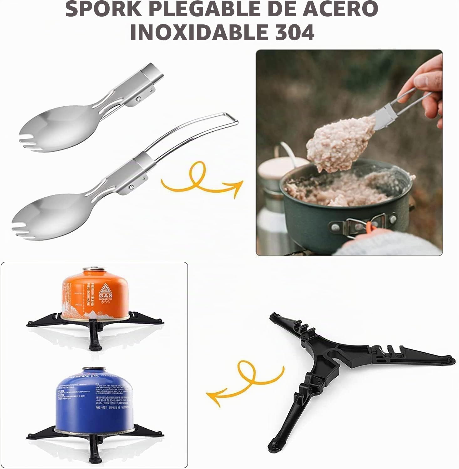 9Pcs Utensilios Cocina Camping con Estufa,Juego de Ollas para Camping y Utensilios con Plegable para Acampada de Camping Portátil Ultraligero para Camping,Excursión,Escalada,Senderismo