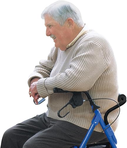 Miniatura 3 de Andador portátil con asiento, respaldo y ruedas de 8 pulgadas, color azul.