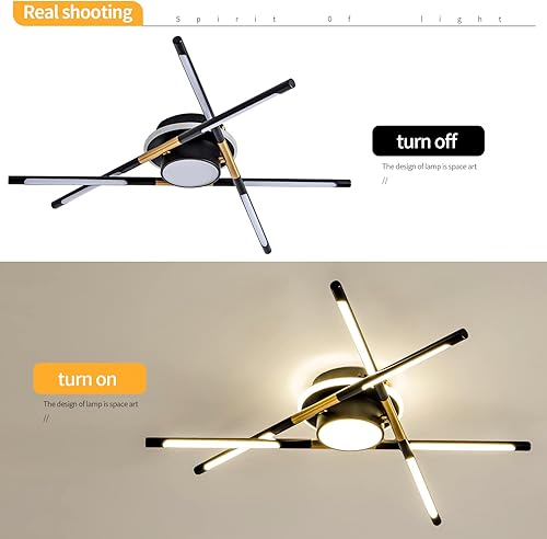 Miniatura 5 de Lámpara de techo LED moderna en negro y dorado industrial Sputnik luz de techo iluminación decorativa comedor, sala de estar, dormitorio, 23.6