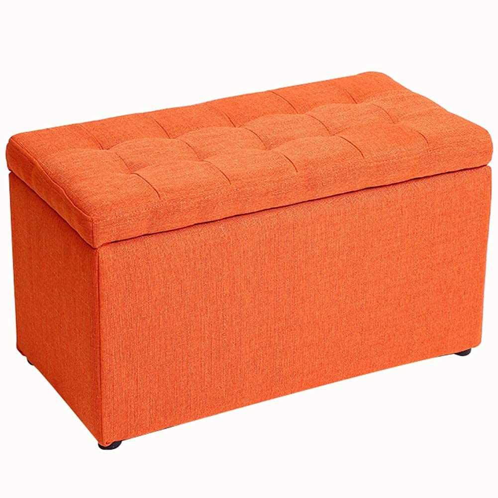 Banc repose-pieds en bois massif et tissu coton haut de gamme orange