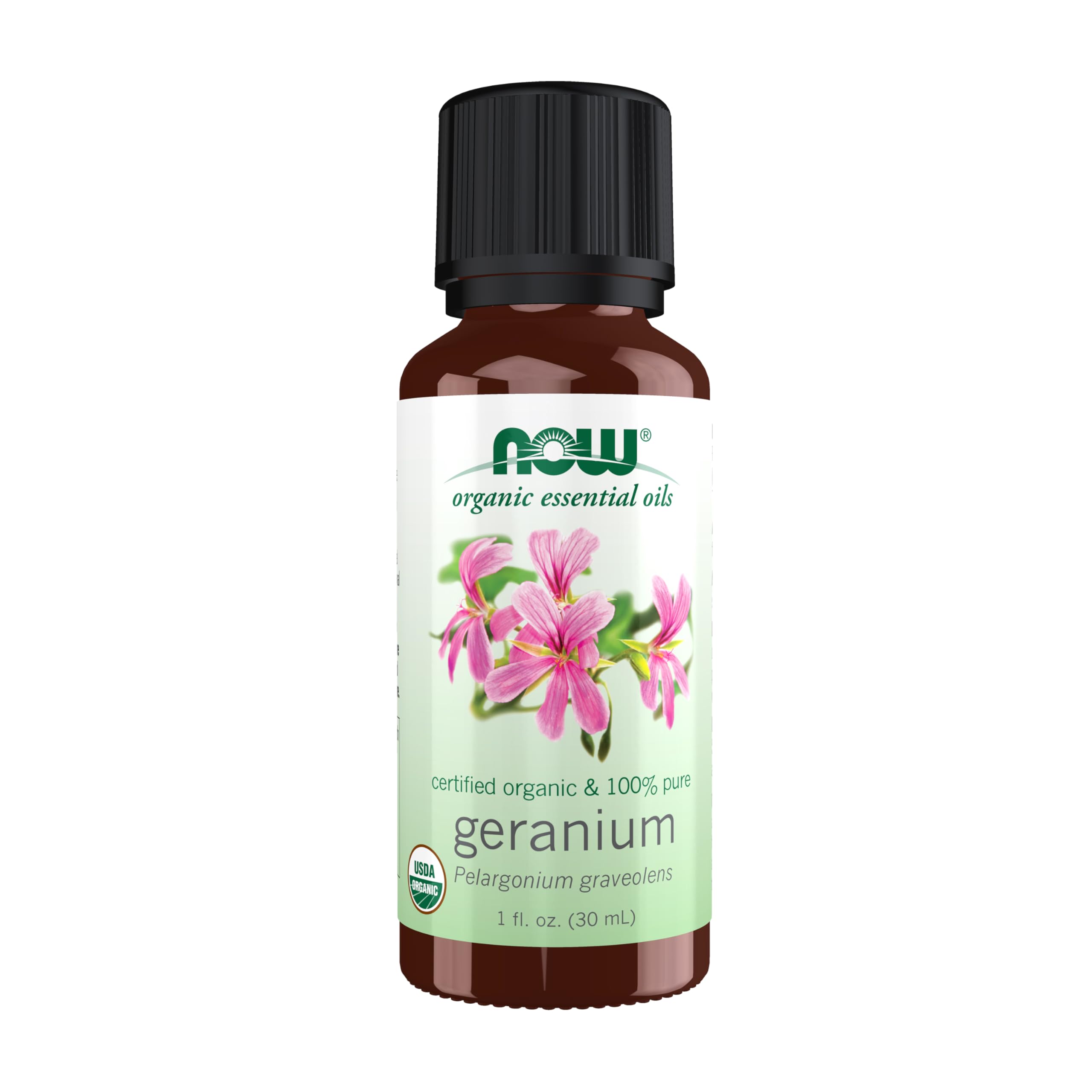 NOW Essential Oils, Geranium Oil, Certified Organic, Soothing Aromatherapy Scent, Steam Distilled, 100% Pure, Child Resistant Cap, 1-OunceUSDA Organic