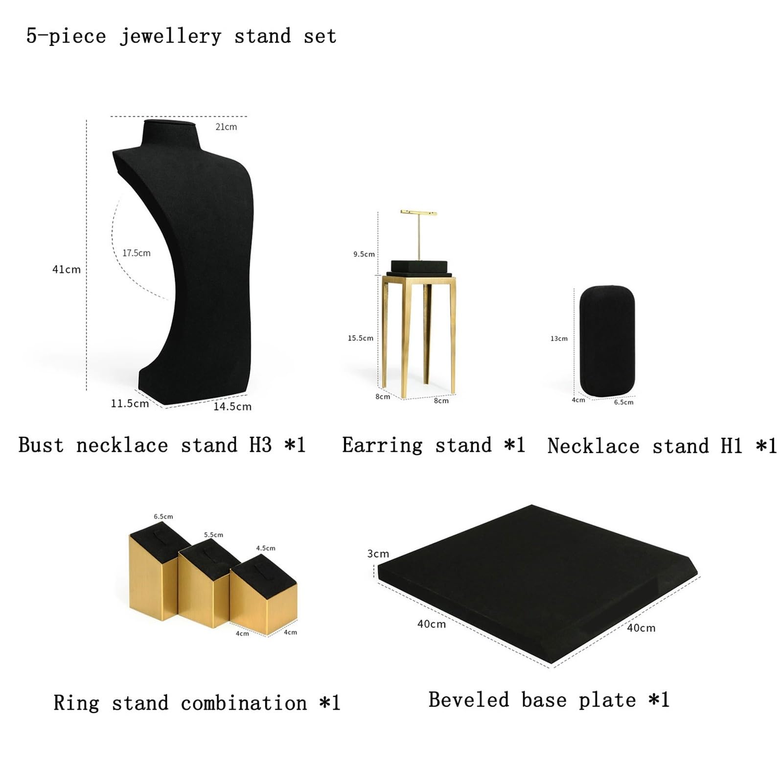 Espositore gioielli Kit espositore for anelli for orecchini e collana con busto in microfibra da 5 pezzi Per conservare ed esporre i gioielli