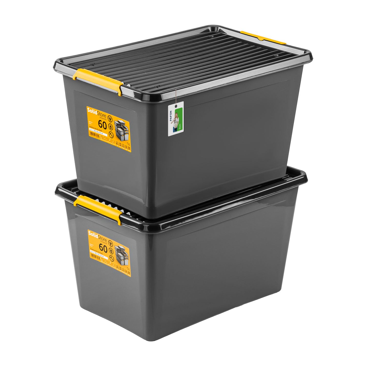 PAFEN 2x Robuster Aufbewahrungsbox 55L mit Rollen - 58 x 39 x 35 cm - Behälter für besondere Aufgaben Aufbewahrungsbehälter Boxen Aufbewahrung Stapelboxen mit Verschlussclips Kunststoffbehälter