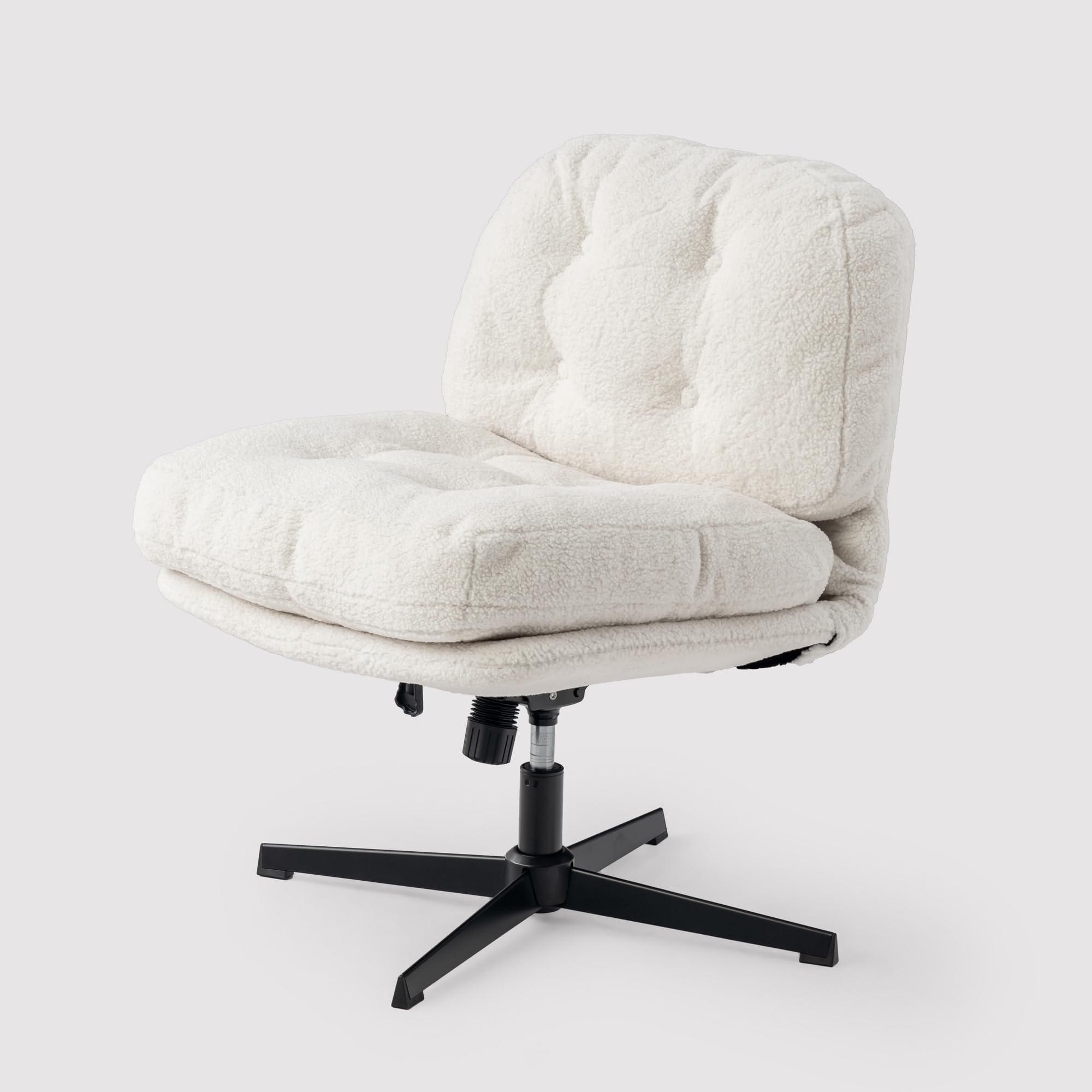 MEUBLE Cosy Sillón Giratoria 360° Butaca de Salón Función de Inclinación Silla Altura Ajustable con Asiento Grueso Respaldo sin Reposabrazos Ruedas en Tela de Bucle Blanco