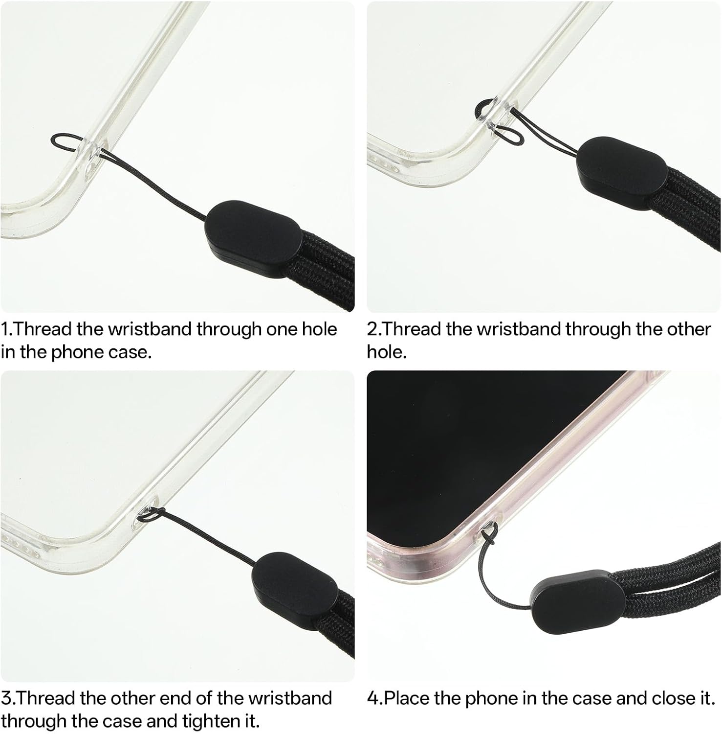 5 Pack Adjustable Black Phone Wrist Strap with 5 Pcs TPU Tether Tabs, Cellphone Wrist Straps, Wrists Strap for Phones Case, Smartphones
