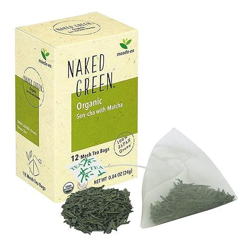 MAEDA-EN NAKED GREEN Organic Sen-cha con matcha, 12 bolsitas de té bebidas calientes o frías, té verde, té verde, origen japonés, envueltas
