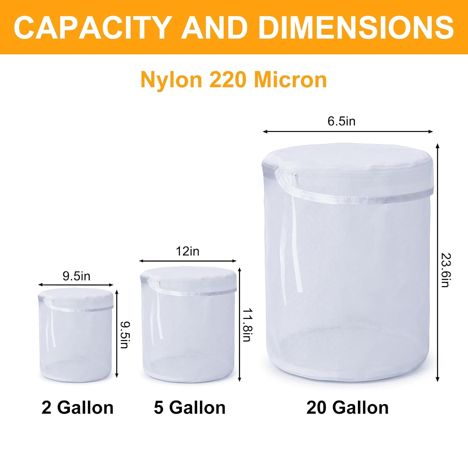 CARGEN 5 Gallon 220 Micron Filter Bag with Zipper, High-Density Nylon Extraction Bag for Home Brewing, Gardening and Compost Tea