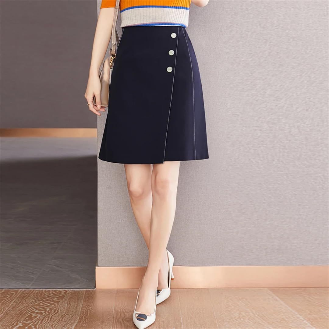 Ufficio Lady Gonne Vita Alta A-Line Gonne Donne Casual Mini Gonne con Bottoni