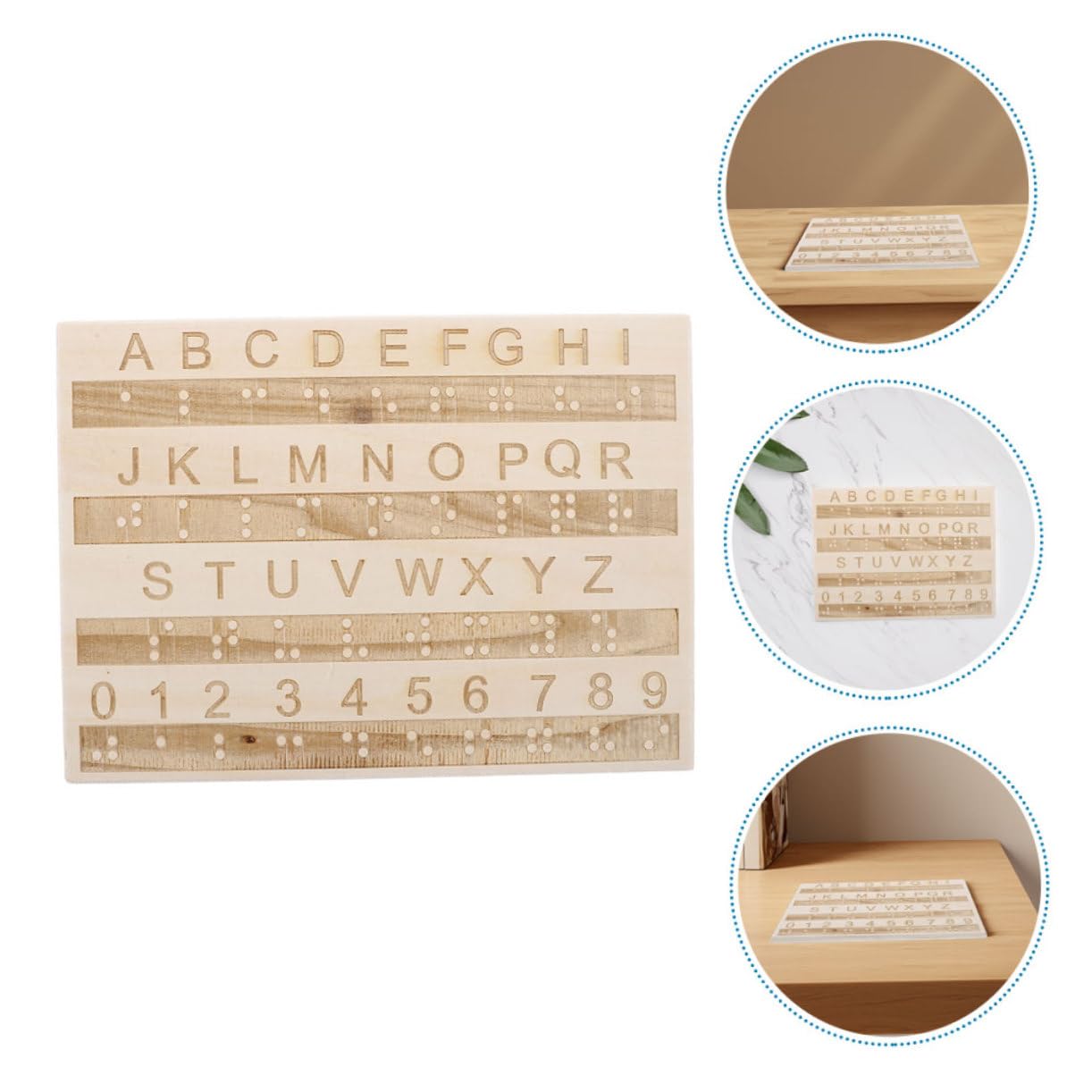 Toddmomy Tablero de Alfabeto Braille de Madera para Niños Ciegos, Herramienta de Enseñanza Táctil Ligera con 3 Piezas para Aprender Braille Fácilmente en Casa Color Aleatorio