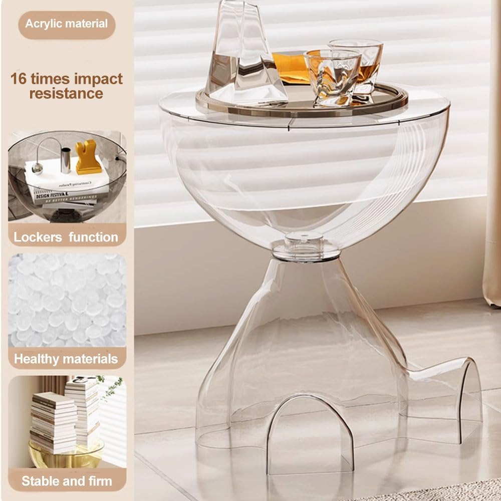 Circle Side Table, Round Modern End Table, Waterproof & Durable, Small Coffee Table for Living Room, Bedroom, Bedside, Versatile Accent Table - Transparent