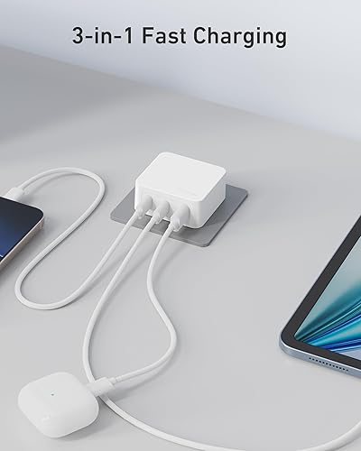 Miniatura 4 de Nekmit Cargador USB C, estación de carga tipo C de 52 W y 4 puertos con 4 puertos USB tipo C con dos puertos USB PD 3.0 de 20 W y 2 puertos USB para