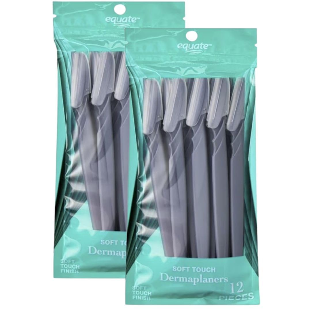Equate Soft Touch Dermaplaners, Facial Razor for Hair Removal and Exfoliation, Stainless Steel Blades, 12 Pieces 2 Pack