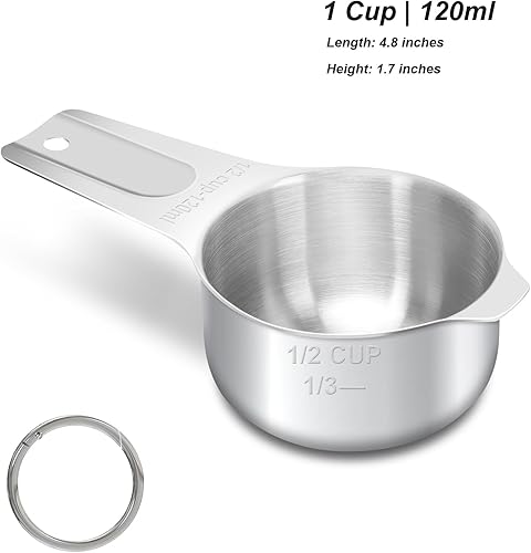 Vista 35 de 1/8 taza (1.0 fl oz 1 oz 30 cc) taza medidora de acero inoxidable, taza medidora de metal para cocinar y hornear (negro)