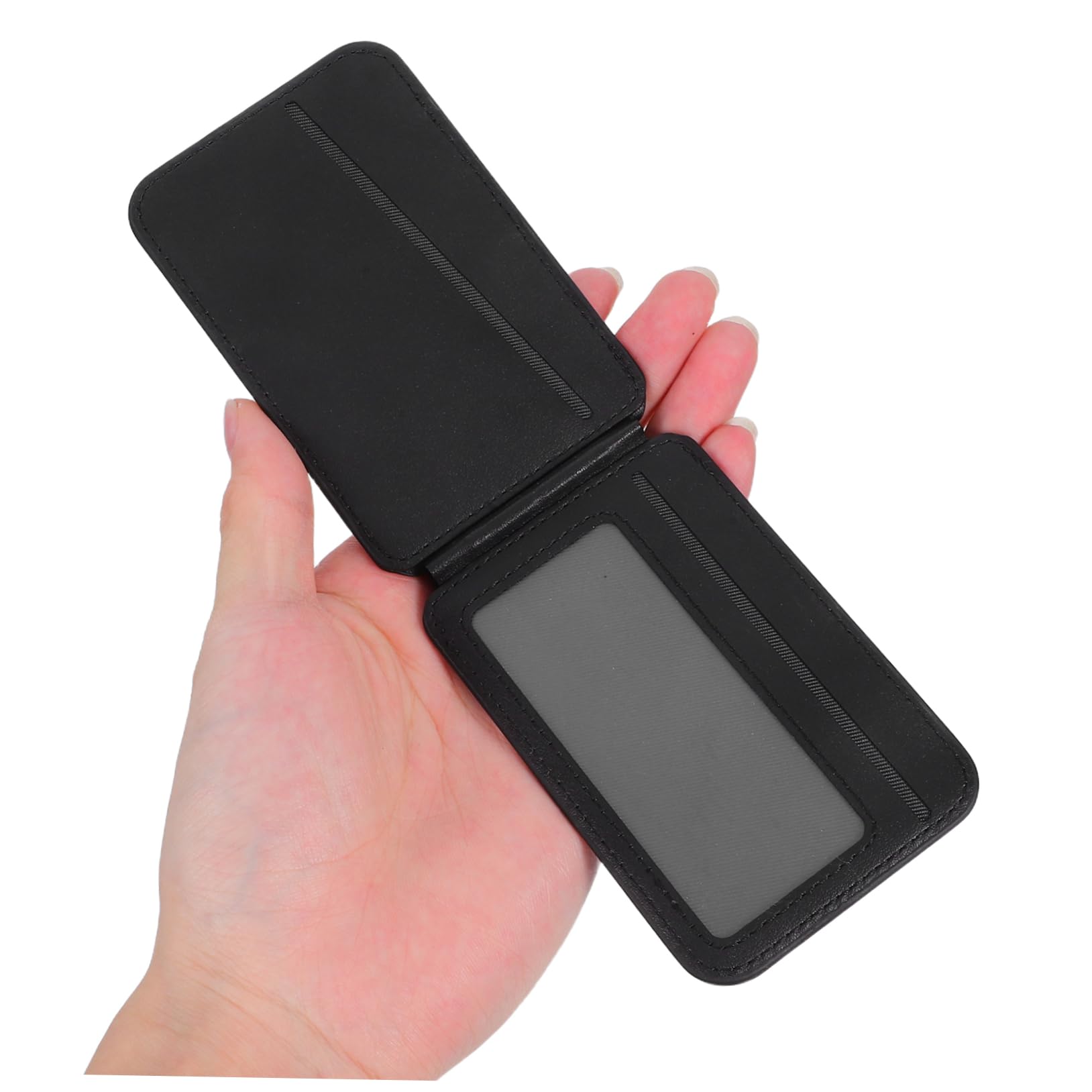 Homoyoyo Porta Carte Magnetico per Telefono in Pu Nero Supporto | Tasca per Carte di Accesso, Funzione Pieghevole da Scrivania, Design Multifunzione Compatto