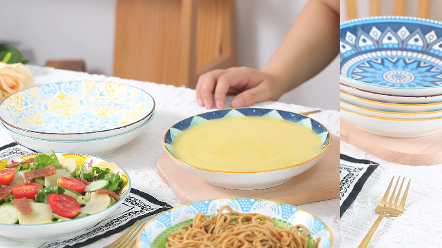 Amazon.com: Ceramic Pasta Bowl Set of 6 - Colorful Porcelain Salad