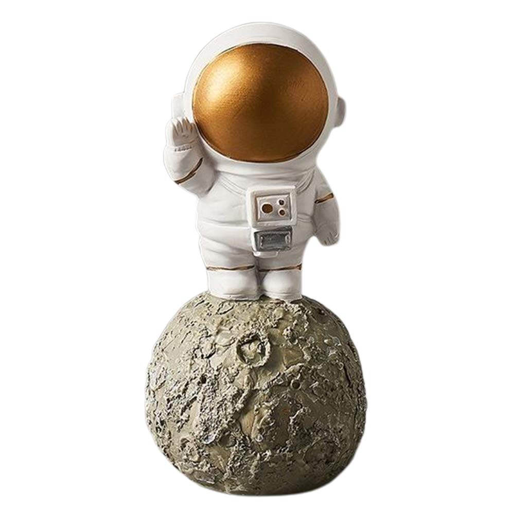 Kawn Astronaut Figure Ornaments Gift Toy Decoration - 1 Piece Figurine Stand on The Moon - Golden, Resin