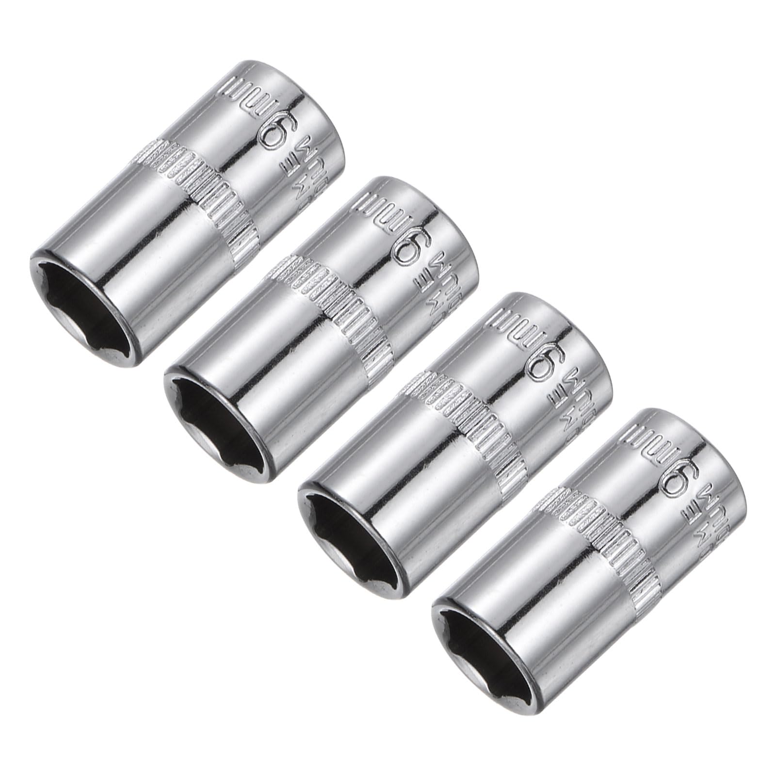 uxcell 4 Pcs 1/4-Inch Drive 9mm 6-Point Shallow Socket, Metric, Steel with Chrome Plated