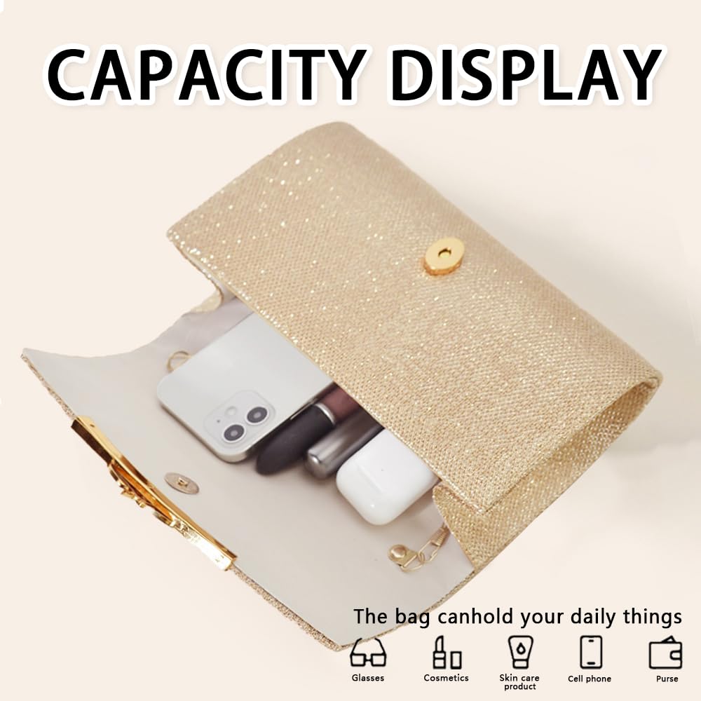 Borsetta da Sera Donna Elegante Borsa da Sposa Glitter Clutch Cerimonia Borsetta Tracolla Luccicanti con Catena Staccabile Perfette per il Ballo di Fine Anno Feste Matrimoni