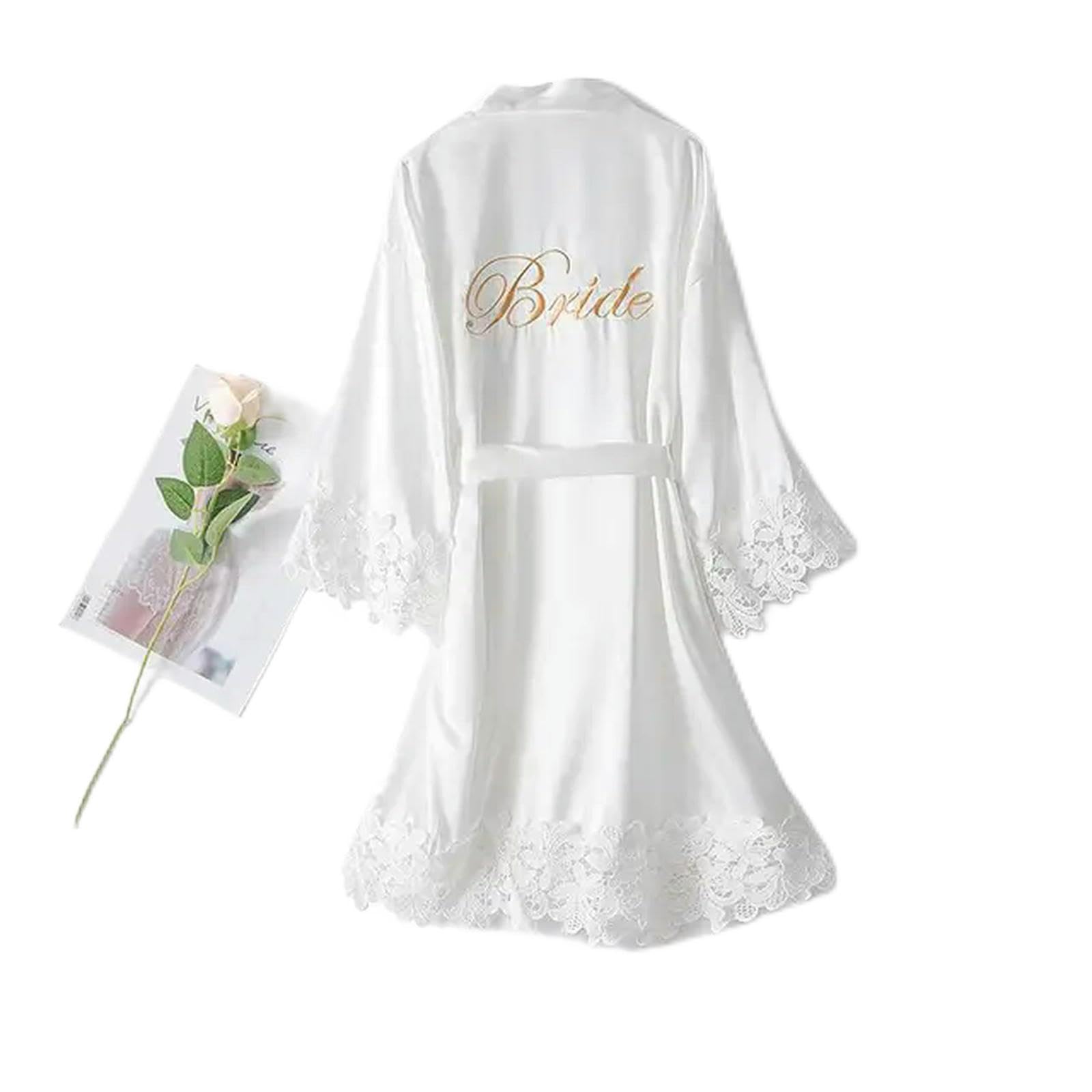 MdybF Robe de Chambre Summer Lace Sleepwear Bride & Bridemaid Wedding Robe Robe Robe Solie Back Kimono Bataille Femme Focus Night Robe Night