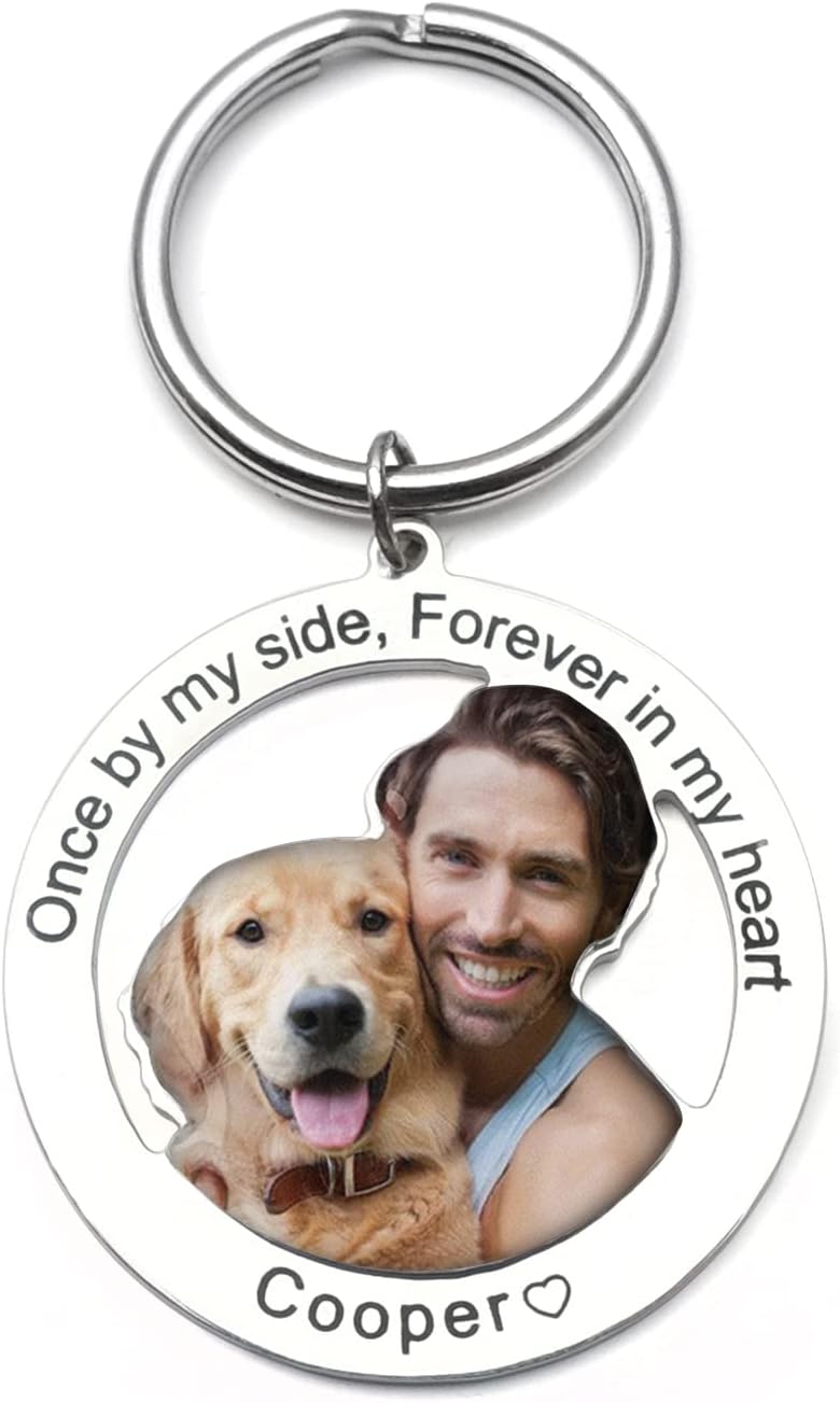 Personalized Dog Photo Keychain Pet Portrait Key Chain Customized Picture Keyring Engraved Pet Memorial Gift for Dog Lover