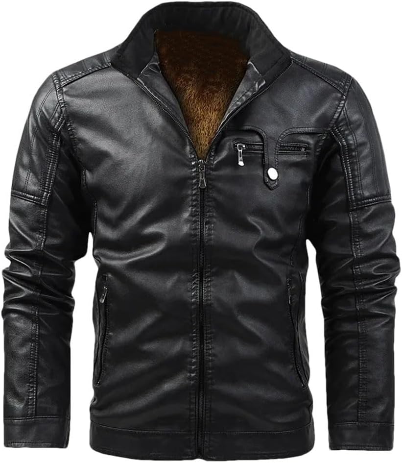 Winter Leather Jacket for Men PU Faux Leather Jackets Classic Vintage Plus Fleece Thick Warm Suede Coat