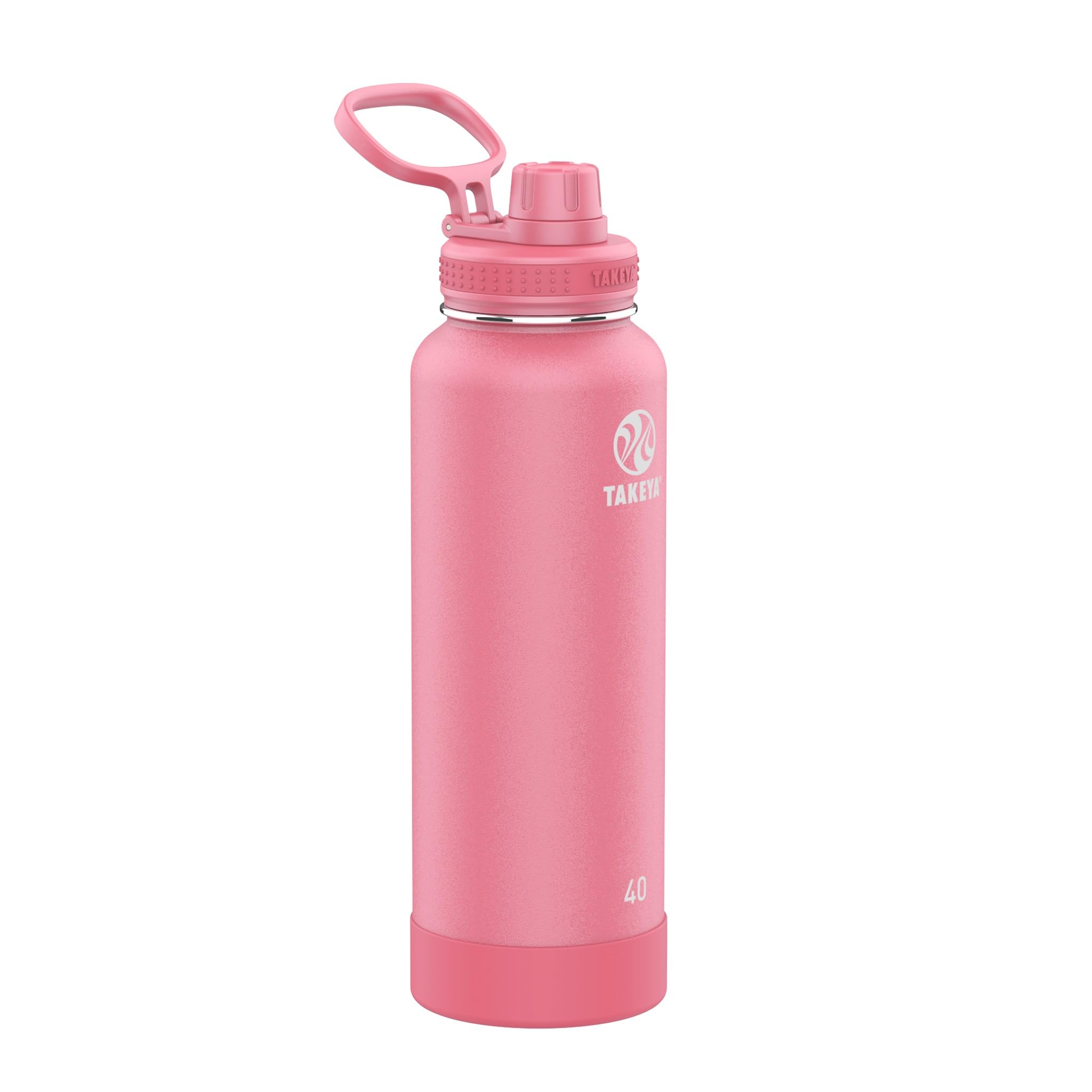 Takeya Actives Stainless Steel Water Bottle, Insulated Spout Lid, Keeps Drinks Cold 24 Hrs, Leakproof, Durable, Dishwasher Safe, Ideal for Gym, Travel, Fits Most Cup Holders, 40 oz/Pink Mimosa