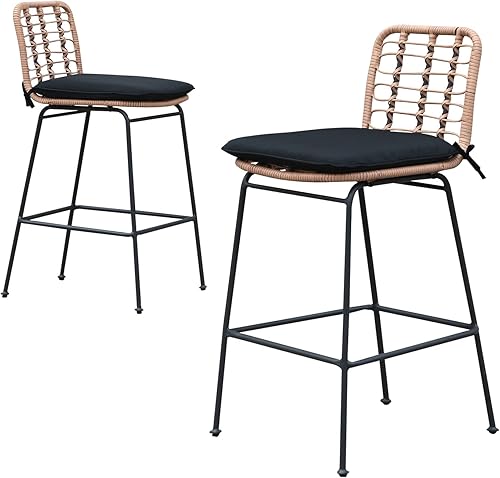 Miniatura 7 de Patiorama Juego de 2 taburetes de bar para exteriores, taburetes de altura de mostrador de patio y sillas de bar con reposapiés, juego de bar de