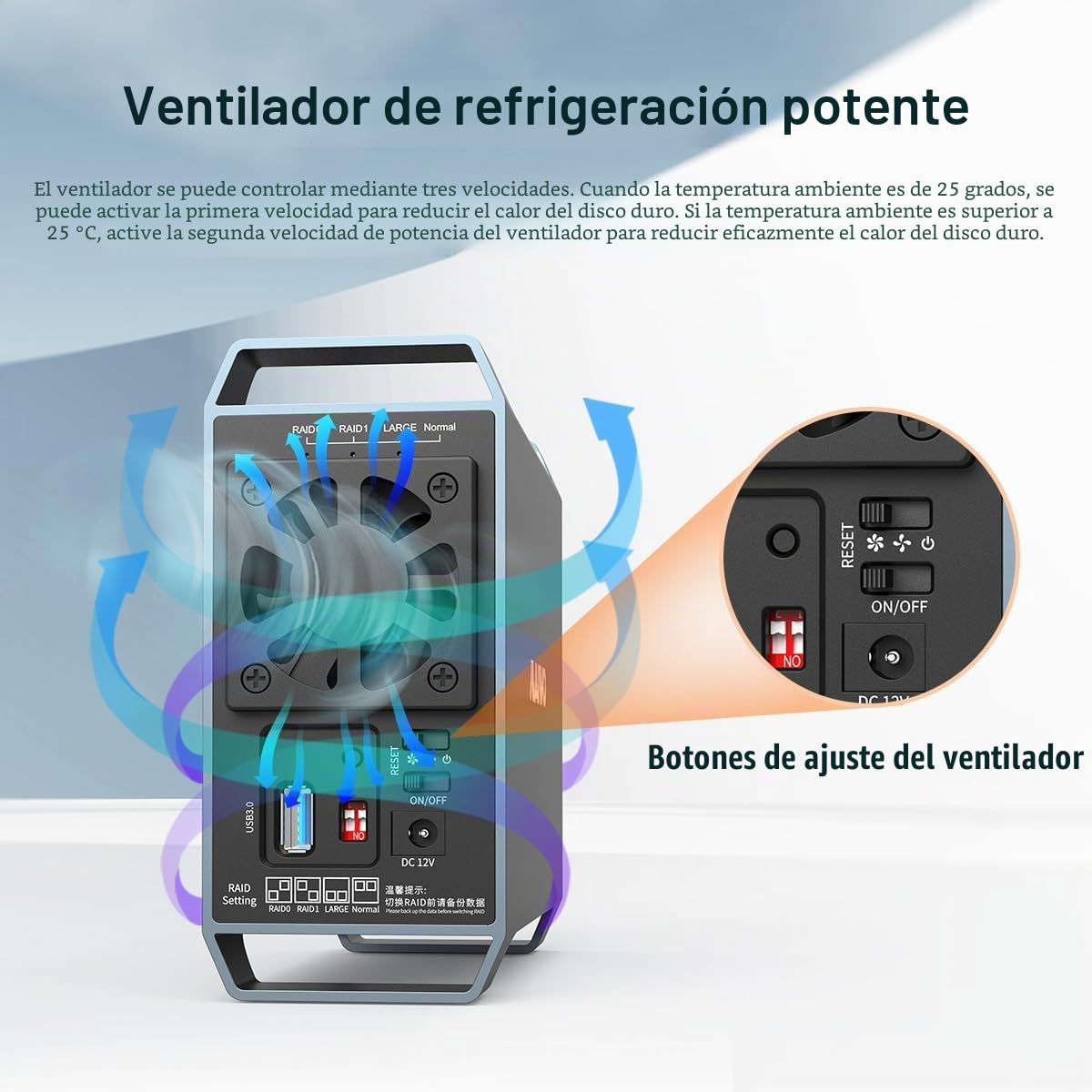 MAIWO Caja Raid de Doble bahía para Disco Duro SATA de 3.5 Pulgadas, Carcasa de Disco Duro de 2 bahías con Ventilador de refrigeración, 4 Modos Raid, USB 3.0 para expansión de 44 TB