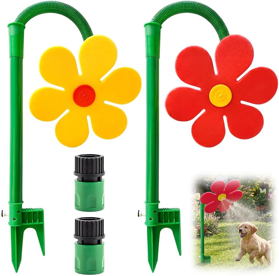 Crazy Dancing Daisy Sprinkler, 2026 New 360° Rotating Crazy Dancing Sun Flower Daisy Water Sprinklers Funny for Garden Yard Watering Dogs Kids Playing (Red+Yellow)
