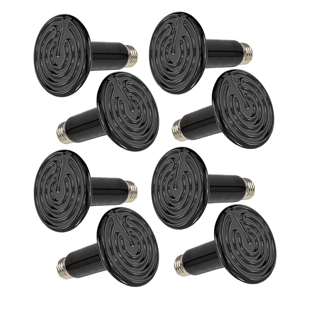 Emettitore di Calore in Ceramica, Lampadine per Lampade Termiche in Ceramica da 50 W per Rettili, per Animali Domestici, Chioccia, Pollaio, Pollo, Acquario, Senza Luce, Nero (Color : 8pcs)