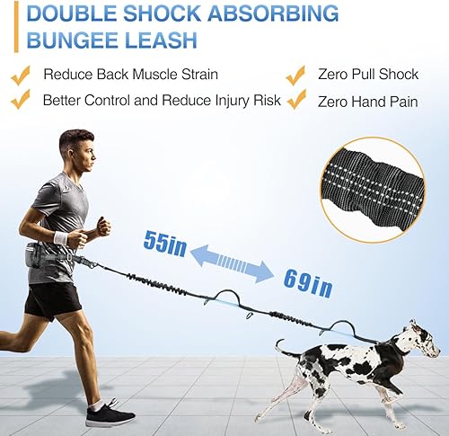 Miniatura 5 de Kytely Correa de perro manos libres con bolsa de cremallera, correa ancha acolchada para perros medianos y grandes, asas acolchadas dobles, elástico