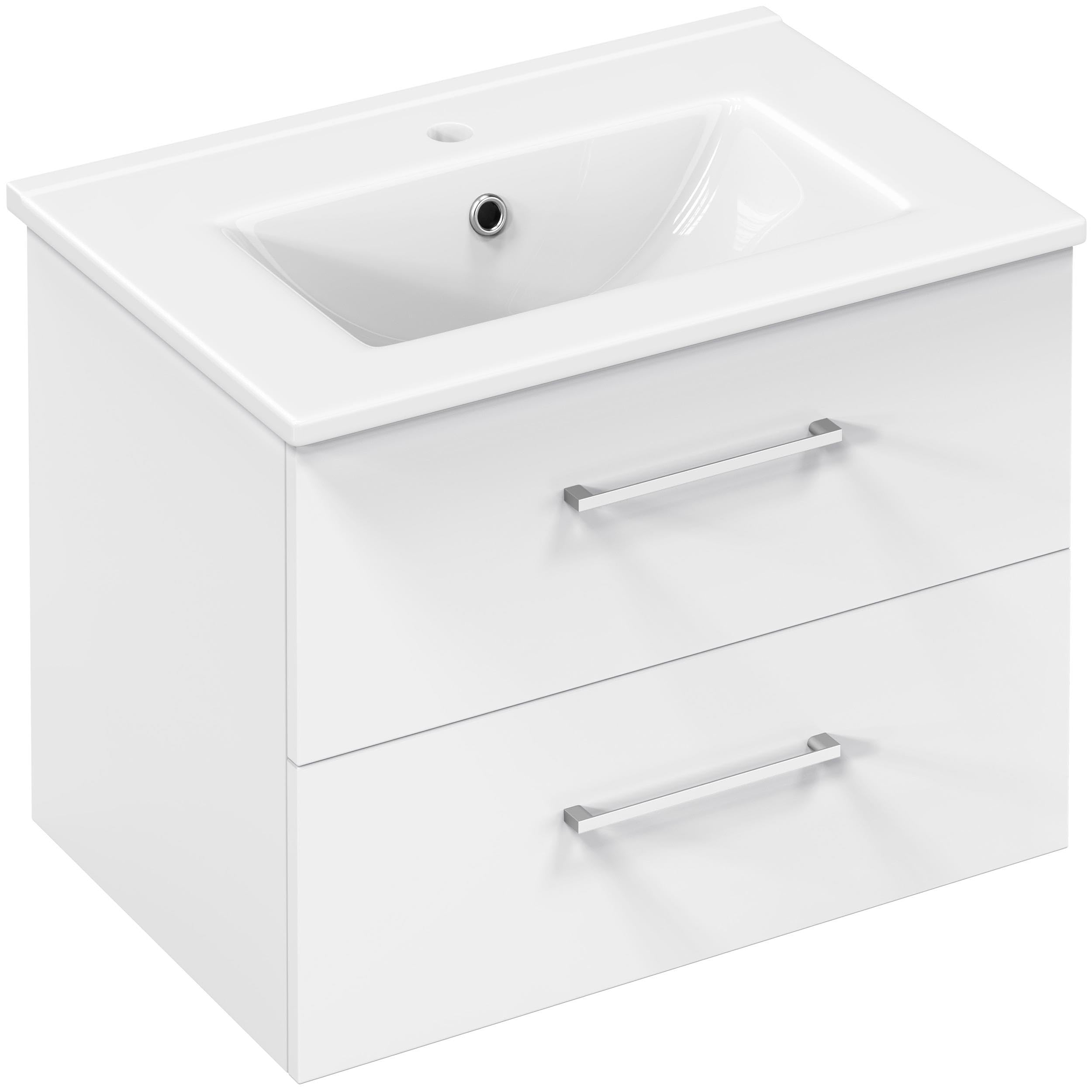 Yaheetech Mobile da Bagno Sospeso con Lavabo Integrato Lavatoio Bianco Moderno in Ceramica con 2 Cassetti Mobiletto con Lavandino Salvaspazio 61x39,5x45,5 cm