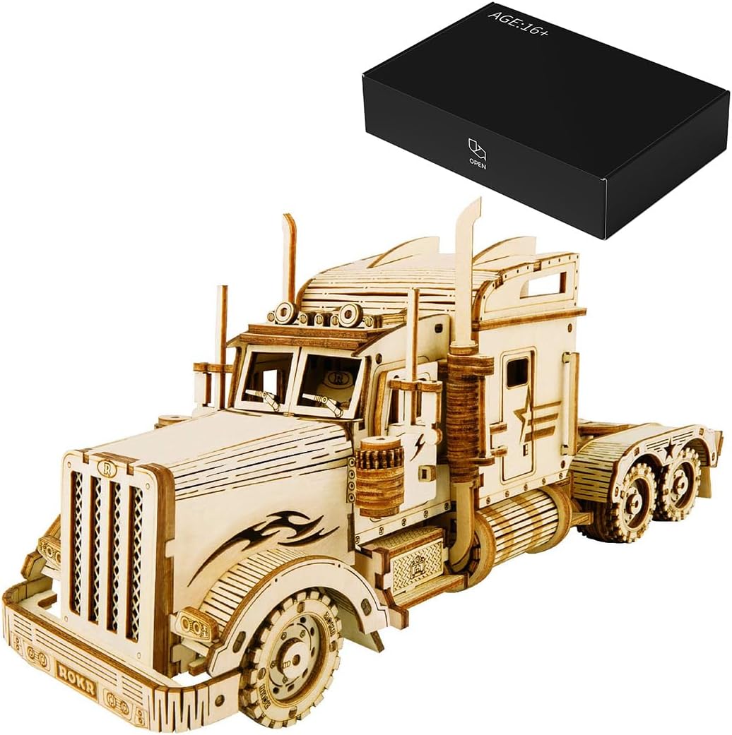3D Wooden Puzzle - Heavy-Duty Truck Kit, Classic Vintage Truck Model with Movable Cabin Doors, Desk Display & STEM Build Kit for Adults & Hobbyists, Easy to Assemble (286PCS+)