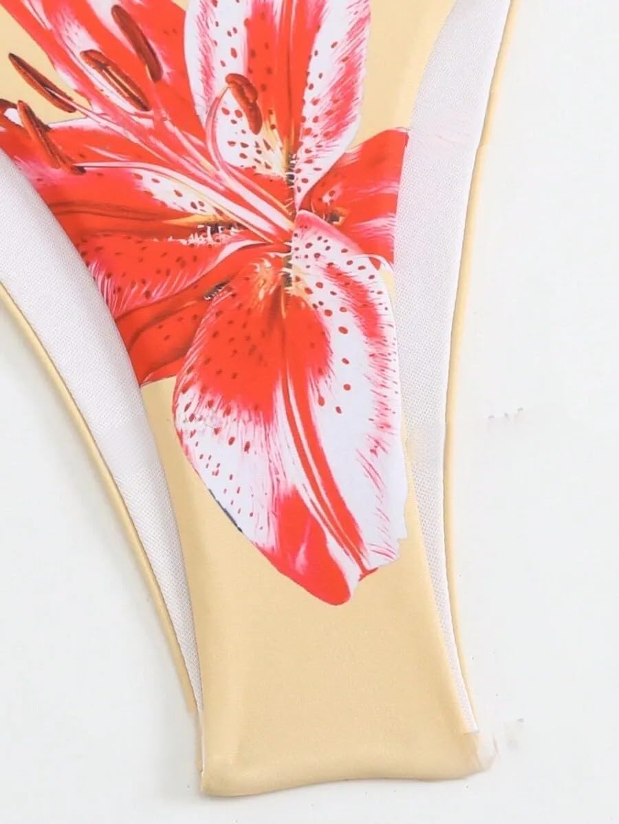 ZAFUL Conjunto de bikini para mujer, 3 piezas, diseño de flores tropicales, parte superior de bikini triangular, parte superior de bikini, parte inferior de bikini con vestido largo de playa